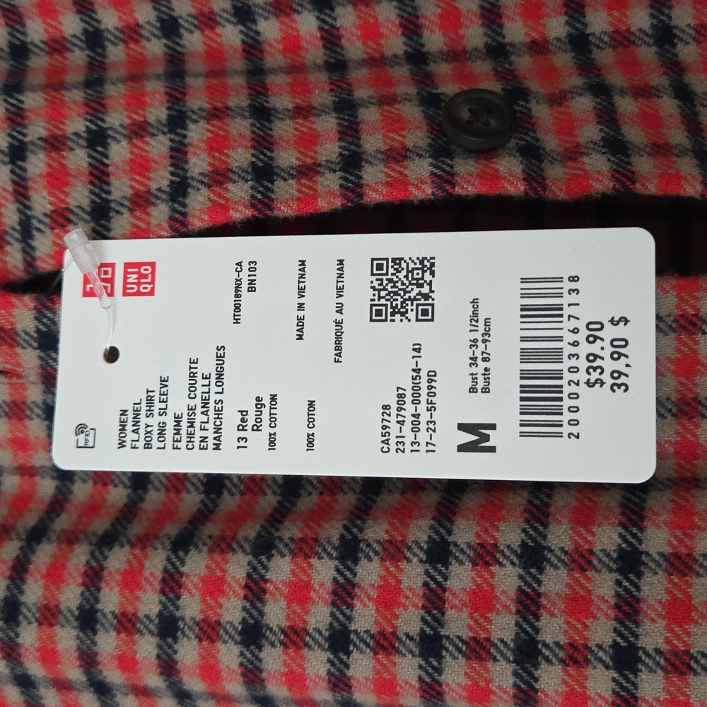 NWT Uniqlo Flannel Boxy Shirt, Red Plaid, Size M - Picture 7 of 11